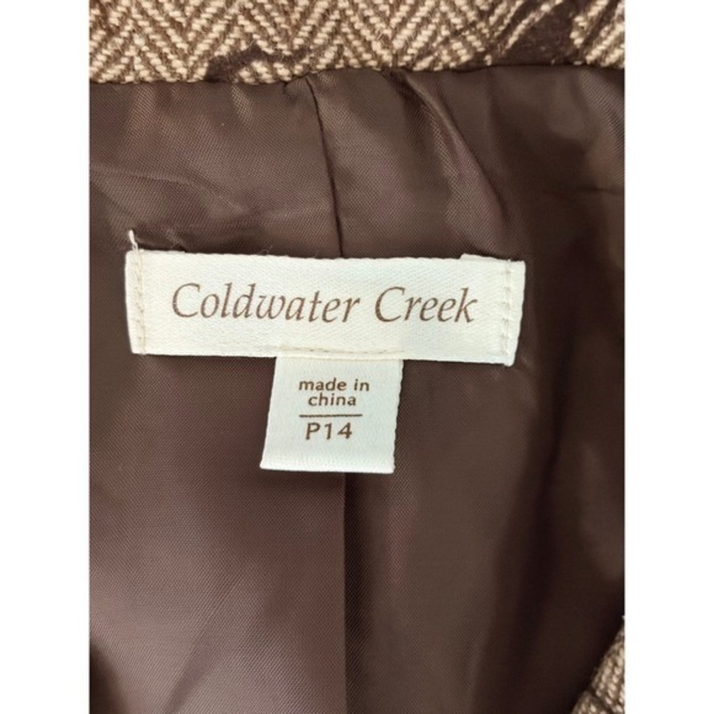 Coldwater Creek Blazer Petite 14 Herringbone Brown Academic Business Classic - Picture 3 of 10